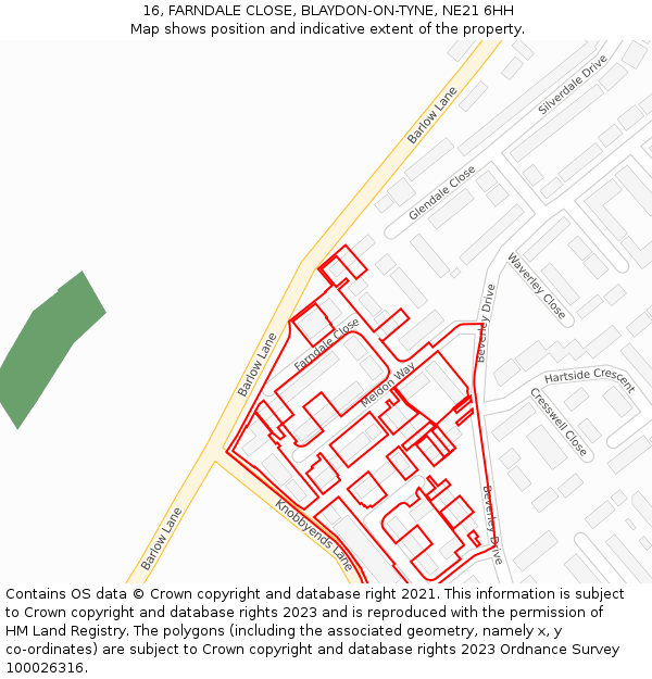 16, FARNDALE CLOSE, BLAYDON-ON-TYNE, NE21 6HH: Location map and indicative extent of plot