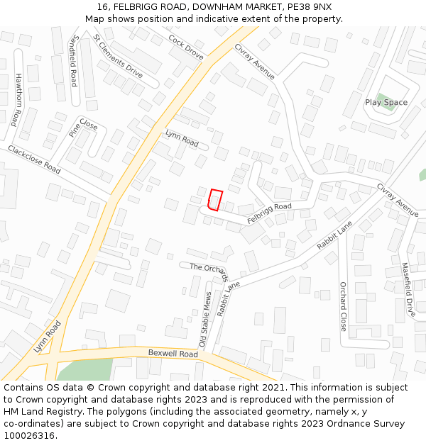 16, FELBRIGG ROAD, DOWNHAM MARKET, PE38 9NX: Location map and indicative extent of plot