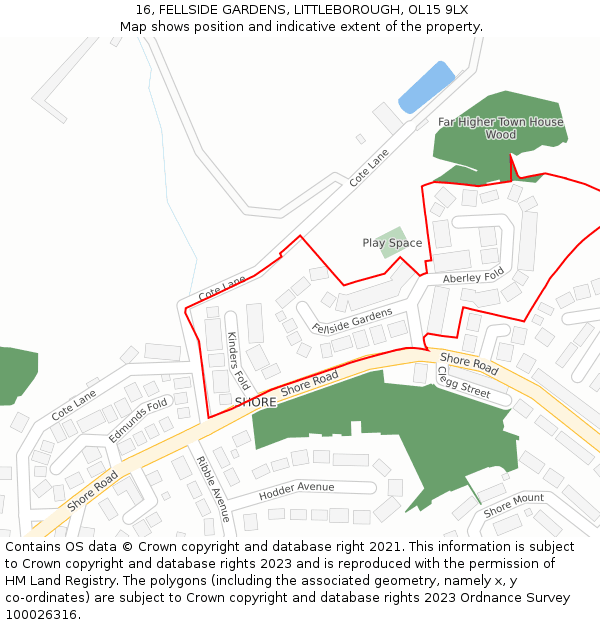 16, FELLSIDE GARDENS, LITTLEBOROUGH, OL15 9LX: Location map and indicative extent of plot