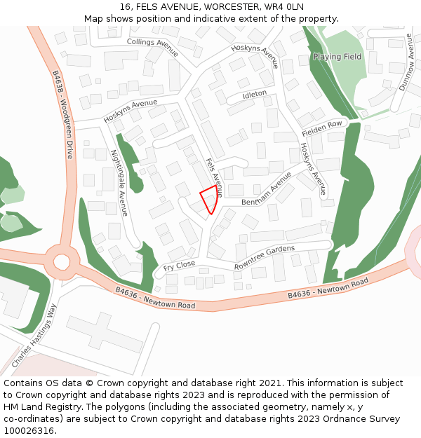 16, FELS AVENUE, WORCESTER, WR4 0LN: Location map and indicative extent of plot