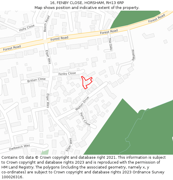 16, FENBY CLOSE, HORSHAM, RH13 6RP: Location map and indicative extent of plot