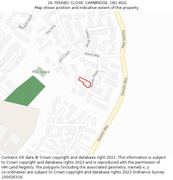 16, FENNEC CLOSE, CAMBRIDGE, CB1 9GG: Location map and indicative extent of plot