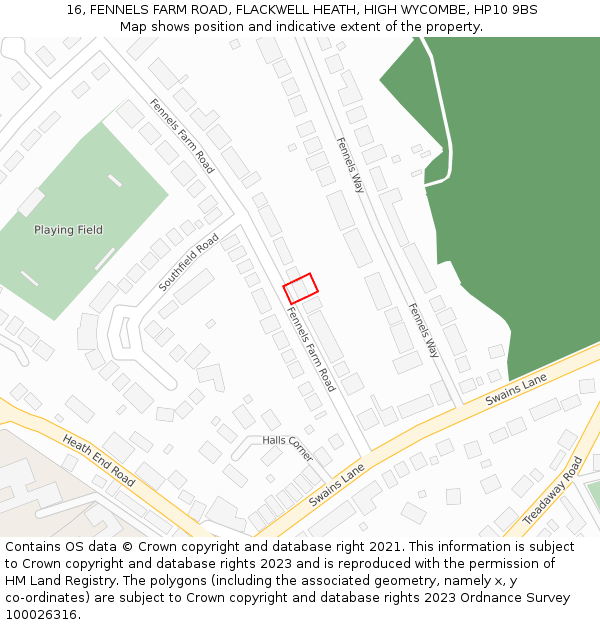 16, FENNELS FARM ROAD, FLACKWELL HEATH, HIGH WYCOMBE, HP10 9BS: Location map and indicative extent of plot