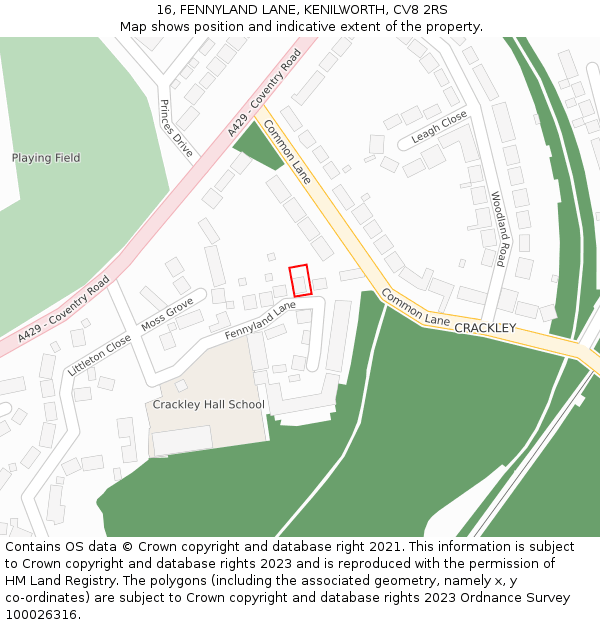 16, FENNYLAND LANE, KENILWORTH, CV8 2RS: Location map and indicative extent of plot