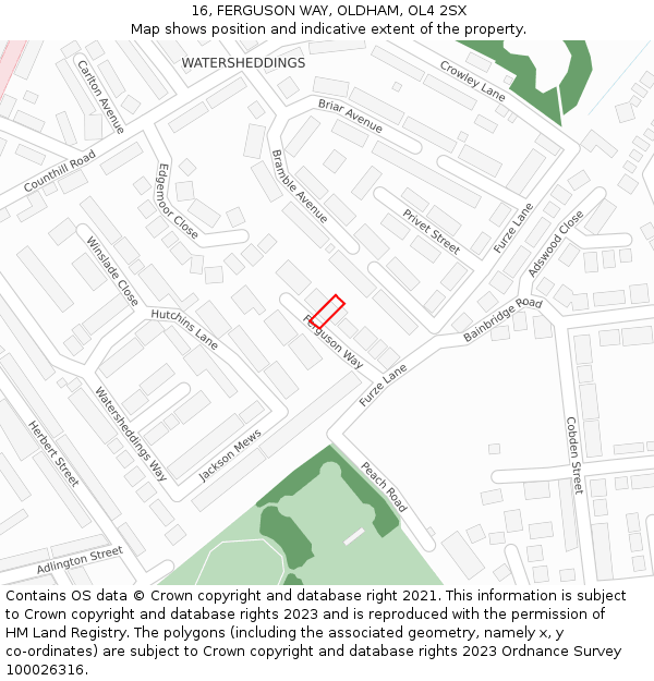 16, FERGUSON WAY, OLDHAM, OL4 2SX: Location map and indicative extent of plot