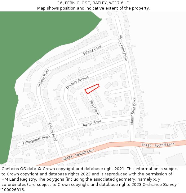 16, FERN CLOSE, BATLEY, WF17 6HD: Location map and indicative extent of plot