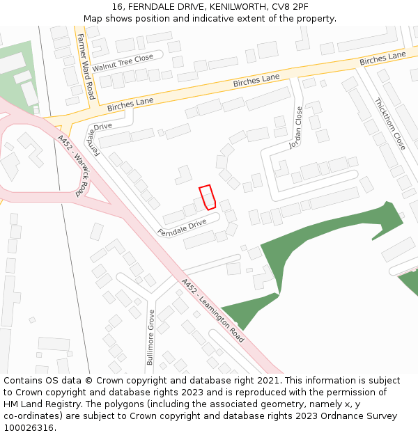 16, FERNDALE DRIVE, KENILWORTH, CV8 2PF: Location map and indicative extent of plot