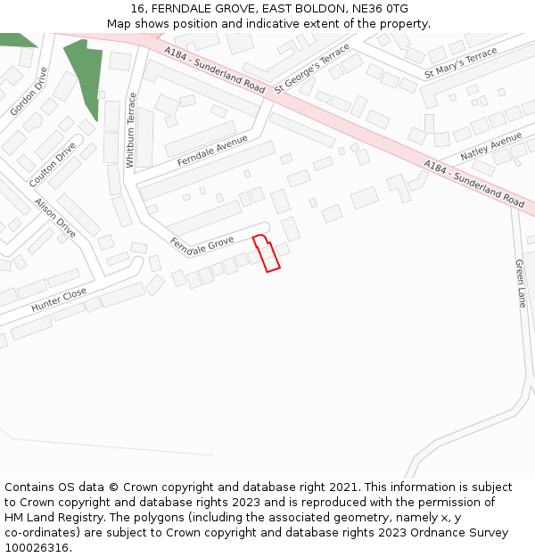 16, FERNDALE GROVE, EAST BOLDON, NE36 0TG: Location map and indicative extent of plot