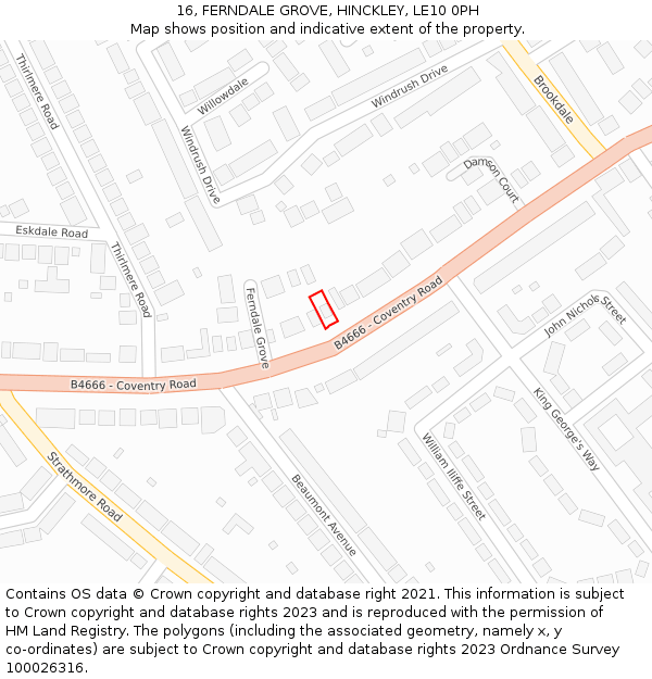 16, FERNDALE GROVE, HINCKLEY, LE10 0PH: Location map and indicative extent of plot