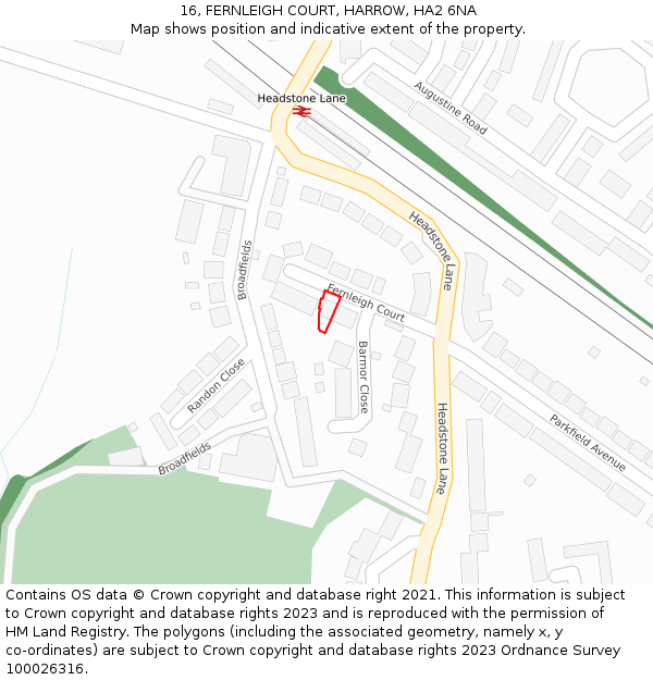 16, FERNLEIGH COURT, HARROW, HA2 6NA: Location map and indicative extent of plot