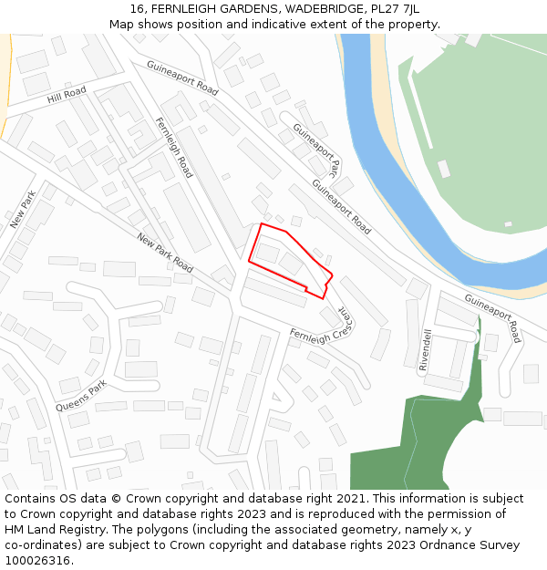 16, FERNLEIGH GARDENS, WADEBRIDGE, PL27 7JL: Location map and indicative extent of plot