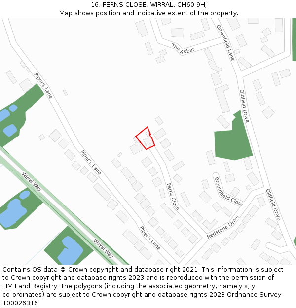 16, FERNS CLOSE, WIRRAL, CH60 9HJ: Location map and indicative extent of plot