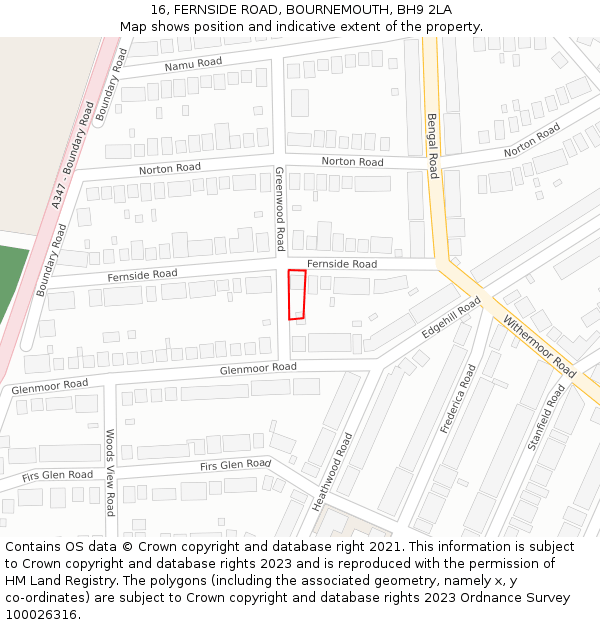 16, FERNSIDE ROAD, BOURNEMOUTH, BH9 2LA: Location map and indicative extent of plot