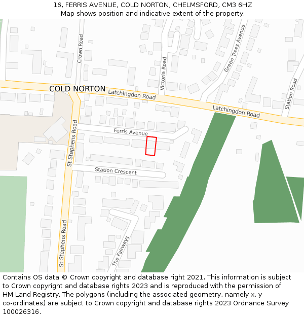 16, FERRIS AVENUE, COLD NORTON, CHELMSFORD, CM3 6HZ: Location map and indicative extent of plot