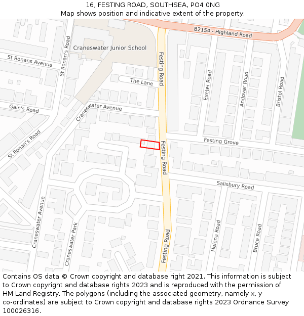 16, FESTING ROAD, SOUTHSEA, PO4 0NG: Location map and indicative extent of plot