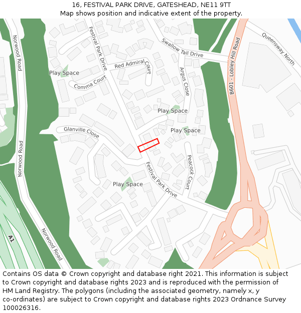 16, FESTIVAL PARK DRIVE, GATESHEAD, NE11 9TT: Location map and indicative extent of plot