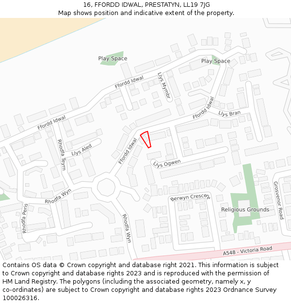 16, FFORDD IDWAL, PRESTATYN, LL19 7JG: Location map and indicative extent of plot
