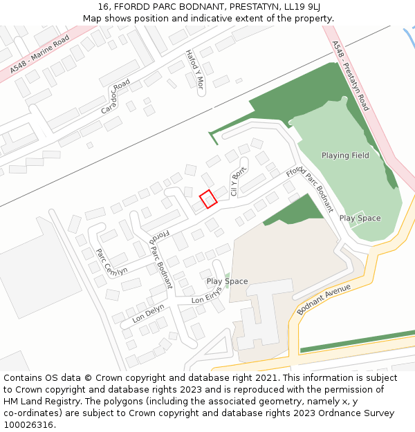 16, FFORDD PARC BODNANT, PRESTATYN, LL19 9LJ: Location map and indicative extent of plot