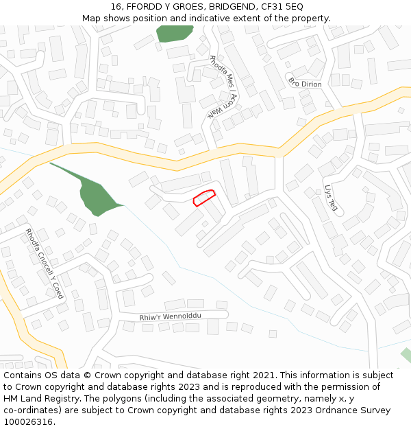 16, FFORDD Y GROES, BRIDGEND, CF31 5EQ: Location map and indicative extent of plot