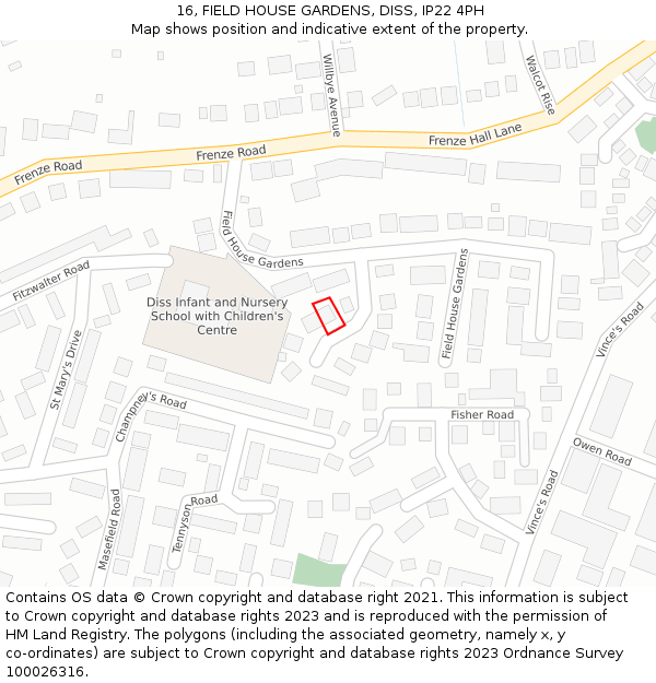 16, FIELD HOUSE GARDENS, DISS, IP22 4PH: Location map and indicative extent of plot