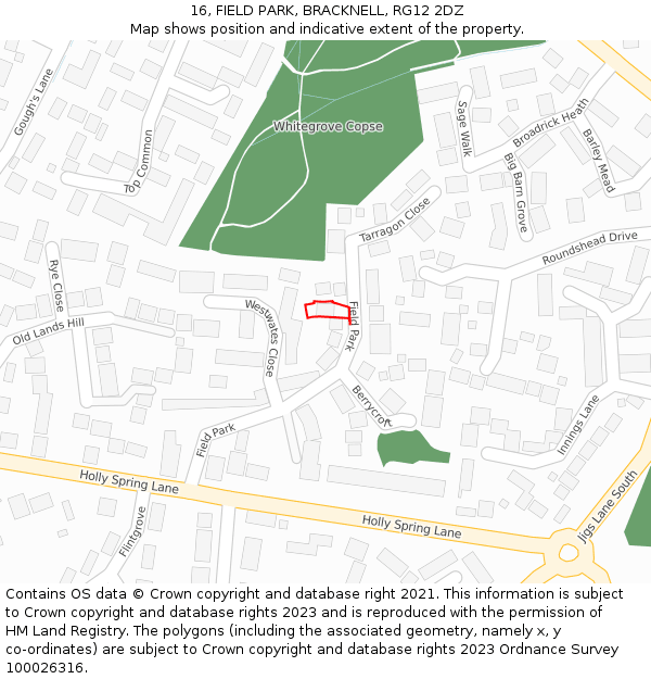 16, FIELD PARK, BRACKNELL, RG12 2DZ: Location map and indicative extent of plot