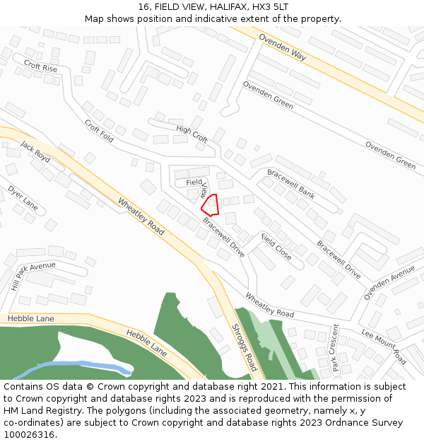 16, FIELD VIEW, HALIFAX, HX3 5LT: Location map and indicative extent of plot