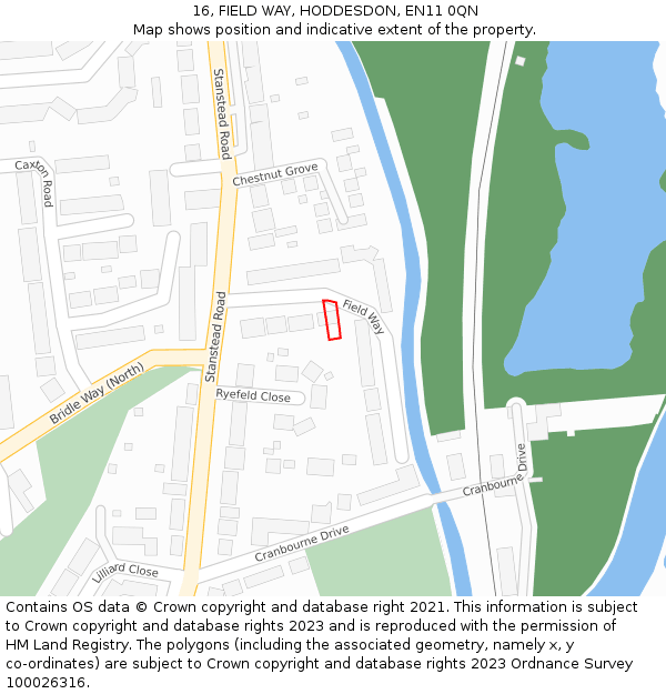 16, FIELD WAY, HODDESDON, EN11 0QN: Location map and indicative extent of plot