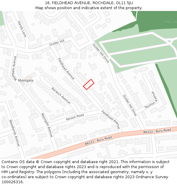 16, FIELDHEAD AVENUE, ROCHDALE, OL11 5JU: Location map and indicative extent of plot