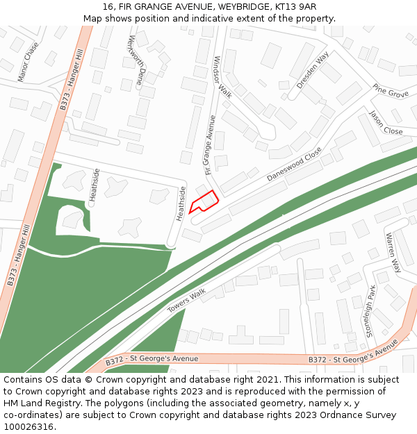 16, FIR GRANGE AVENUE, WEYBRIDGE, KT13 9AR: Location map and indicative extent of plot