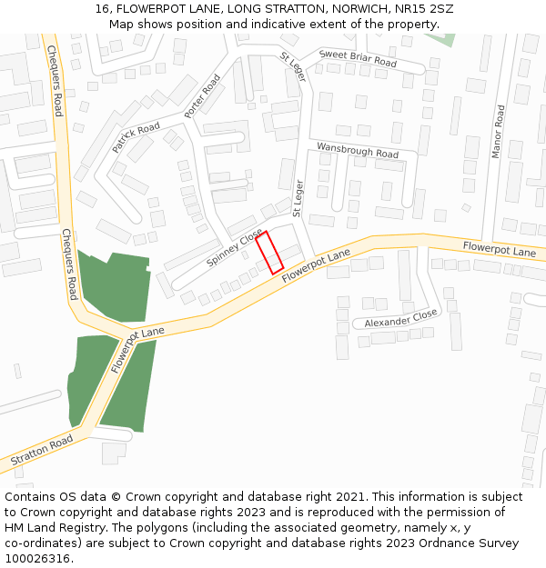 16, FLOWERPOT LANE, LONG STRATTON, NORWICH, NR15 2SZ: Location map and indicative extent of plot