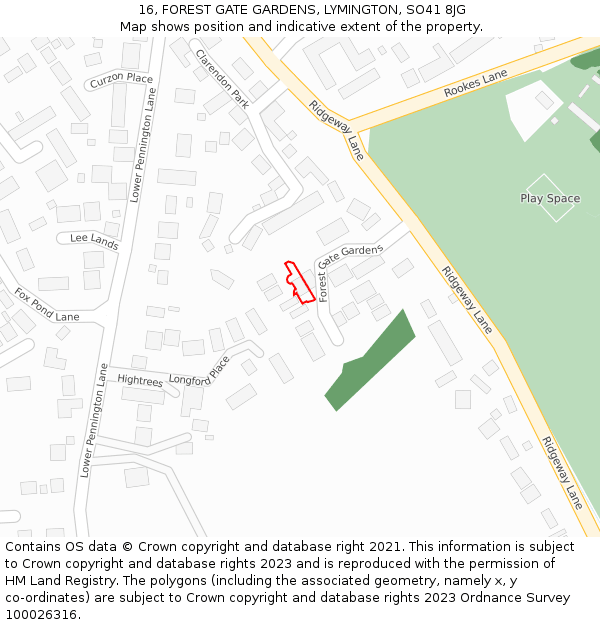 16, FOREST GATE GARDENS, LYMINGTON, SO41 8JG: Location map and indicative extent of plot