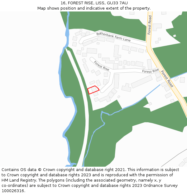 16, FOREST RISE, LISS, GU33 7AU: Location map and indicative extent of plot