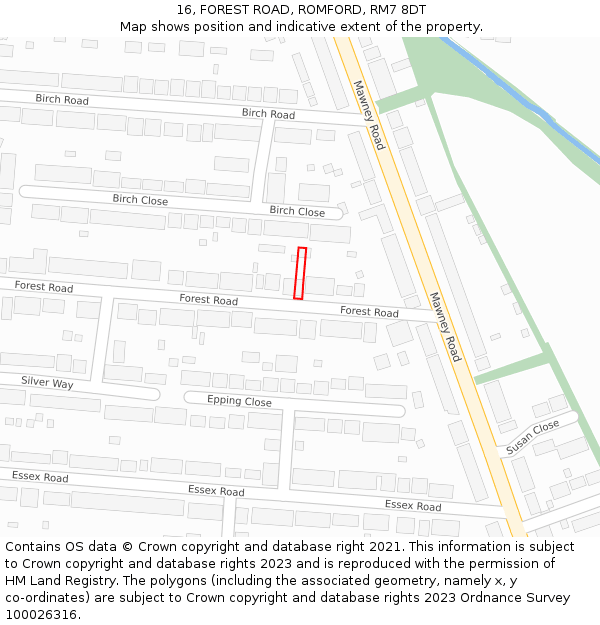 16, FOREST ROAD, ROMFORD, RM7 8DT: Location map and indicative extent of plot