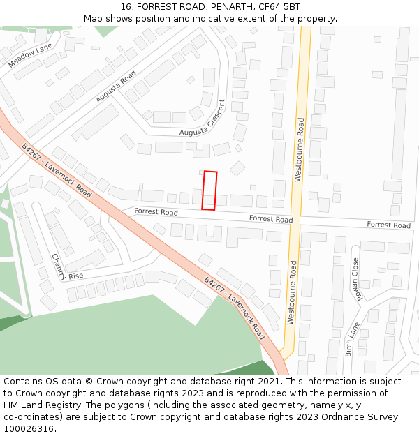 16, FORREST ROAD, PENARTH, CF64 5BT: Location map and indicative extent of plot