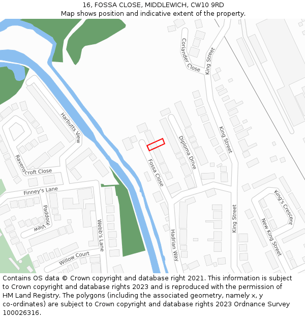 16, FOSSA CLOSE, MIDDLEWICH, CW10 9RD: Location map and indicative extent of plot