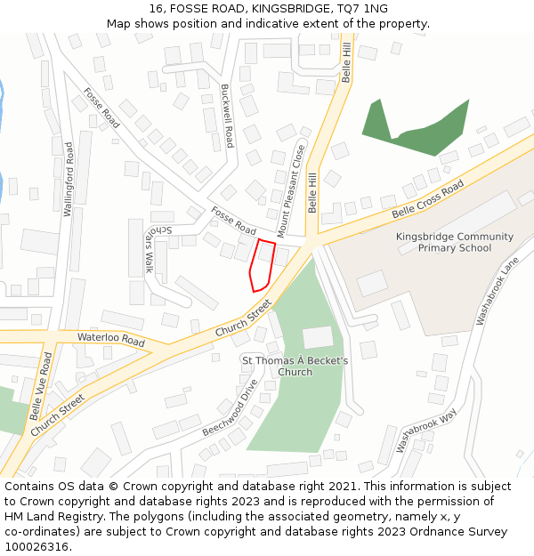 16, FOSSE ROAD, KINGSBRIDGE, TQ7 1NG: Location map and indicative extent of plot