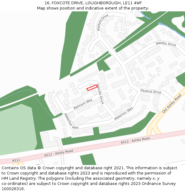 16, FOXCOTE DRIVE, LOUGHBOROUGH, LE11 4WF: Location map and indicative extent of plot