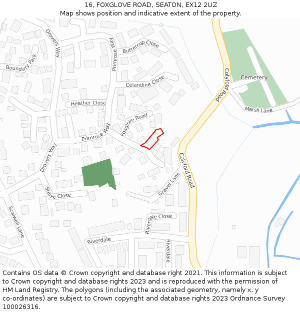 16, FOXGLOVE ROAD, SEATON, EX12 2UZ: Location map and indicative extent of plot