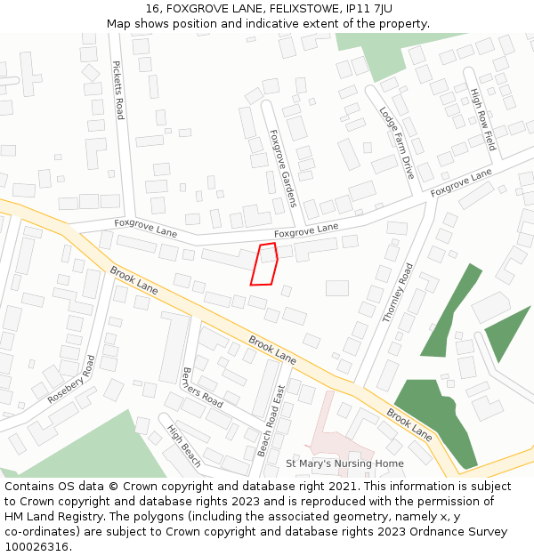 16, FOXGROVE LANE, FELIXSTOWE, IP11 7JU: Location map and indicative extent of plot