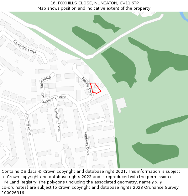16, FOXHILLS CLOSE, NUNEATON, CV11 6TP: Location map and indicative extent of plot