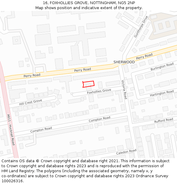 16, FOXHOLLIES GROVE, NOTTINGHAM, NG5 2NP: Location map and indicative extent of plot