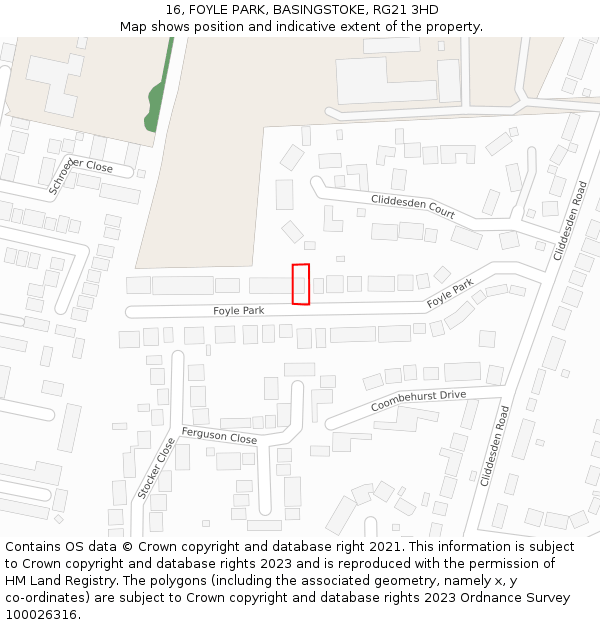 16, FOYLE PARK, BASINGSTOKE, RG21 3HD: Location map and indicative extent of plot