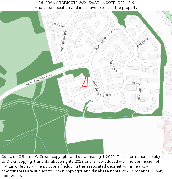 16, FRANK BODICOTE WAY, SWADLINCOTE, DE11 8JX: Location map and indicative extent of plot