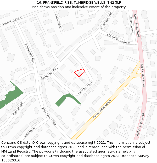 16, FRANKFIELD RISE, TUNBRIDGE WELLS, TN2 5LF: Location map and indicative extent of plot