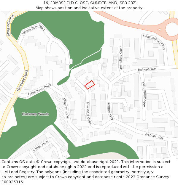 16, FRIARSFIELD CLOSE, SUNDERLAND, SR3 2RZ: Location map and indicative extent of plot