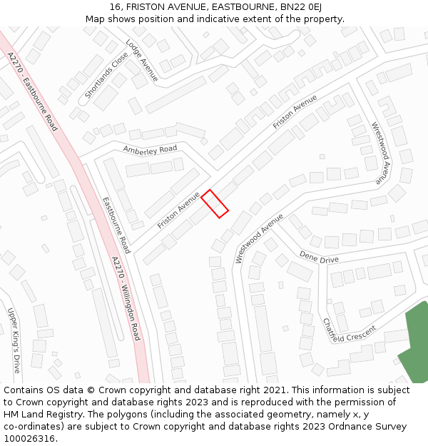 16, FRISTON AVENUE, EASTBOURNE, BN22 0EJ: Location map and indicative extent of plot