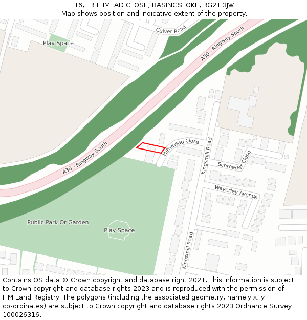 16, FRITHMEAD CLOSE, BASINGSTOKE, RG21 3JW: Location map and indicative extent of plot