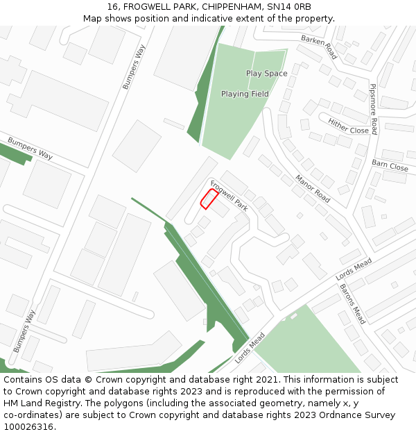 16, FROGWELL PARK, CHIPPENHAM, SN14 0RB: Location map and indicative extent of plot