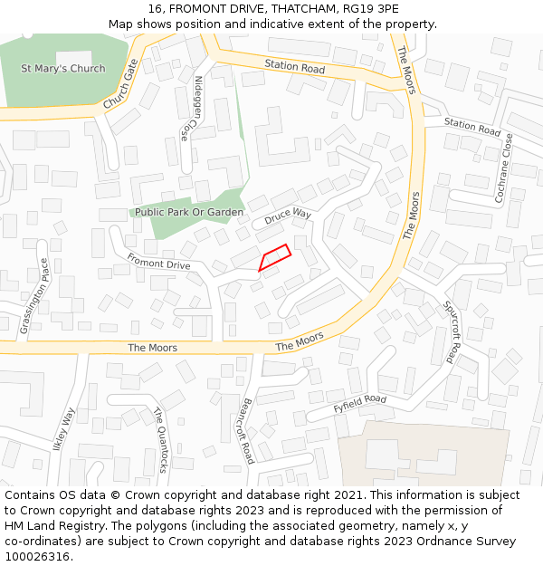 16, FROMONT DRIVE, THATCHAM, RG19 3PE: Location map and indicative extent of plot