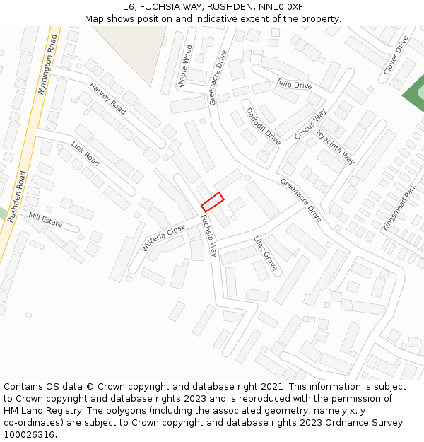 16, FUCHSIA WAY, RUSHDEN, NN10 0XF: Location map and indicative extent of plot